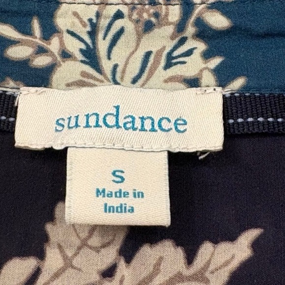 Sundance Floral Print Button Up Shirt Navy Blue Size Small Contrast Trim Boho - Picture 3 of 8